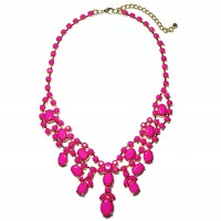 Hot Pink Stone Cluster Statement Bib Necklace